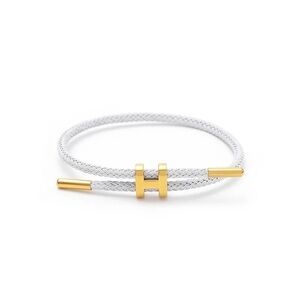 White Braided Cable Bracelet with Gold H Accent